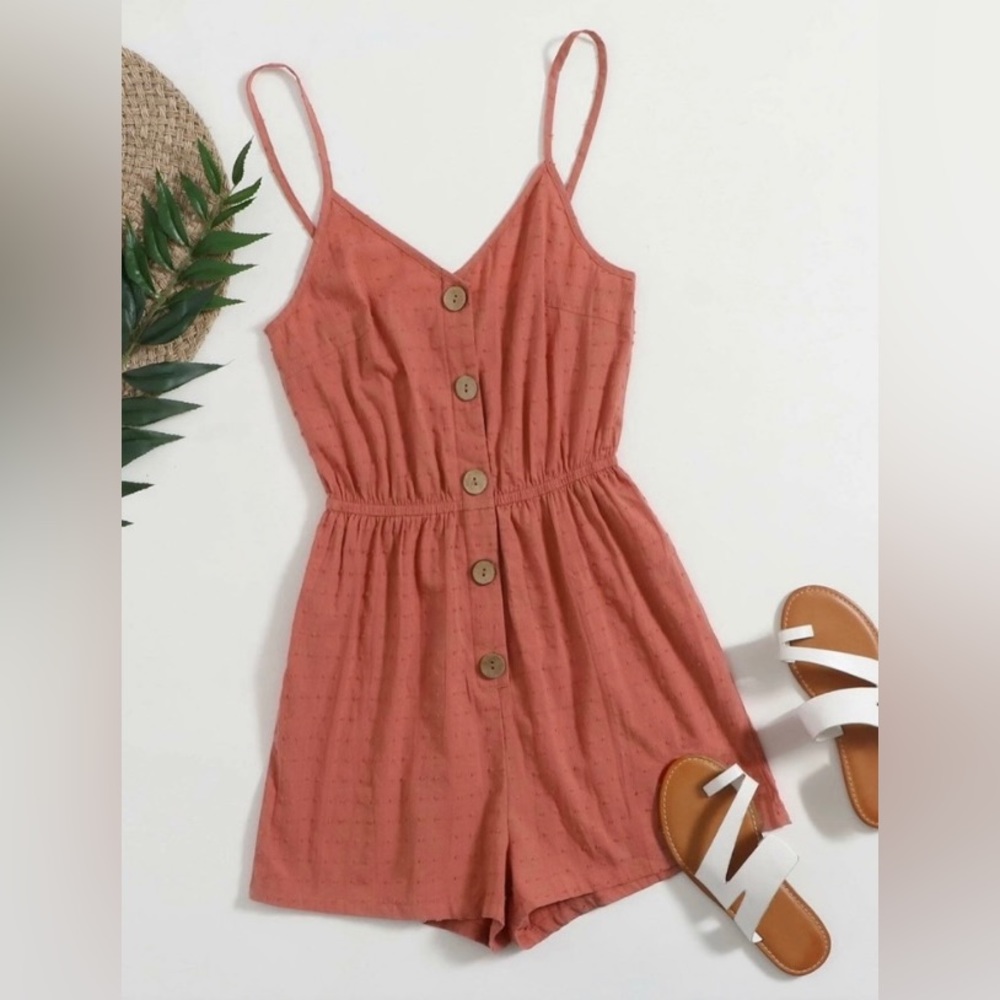 Button Front Swiss Dot Cami Romper - image 1